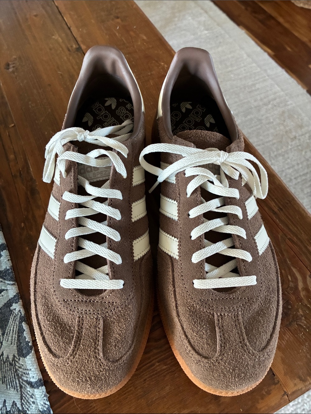 adidas Men’s Brown Suede Sneakers with White Stripes